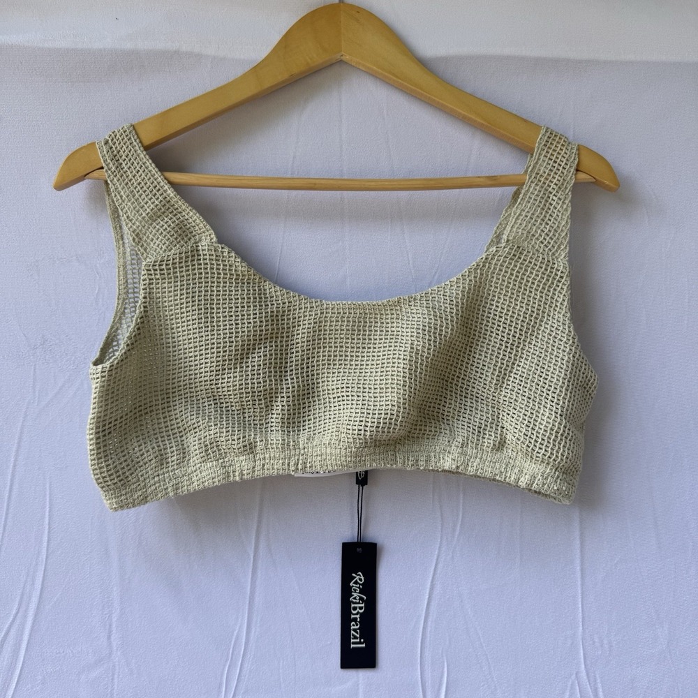 Ricky Brazil Bralette Top Women's‎ Size Large Tan  Woven Boho Festival Beach NWT